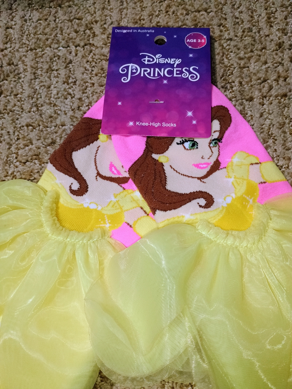 Madmia Size 3-5 Years Disney Princess Belle Knee-High Socks with 3d Tulle Skirt